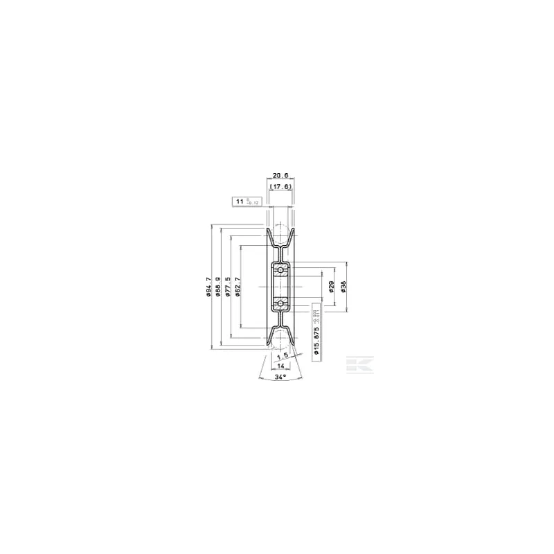 Poulie Ø88,9mm/trou central 15,875mm