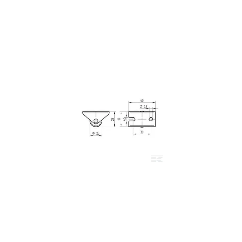 Roue fixe roulement en polyamide Ø25x13mm, Fixation de plaque: 40x17mm Load: 25kg, Tente