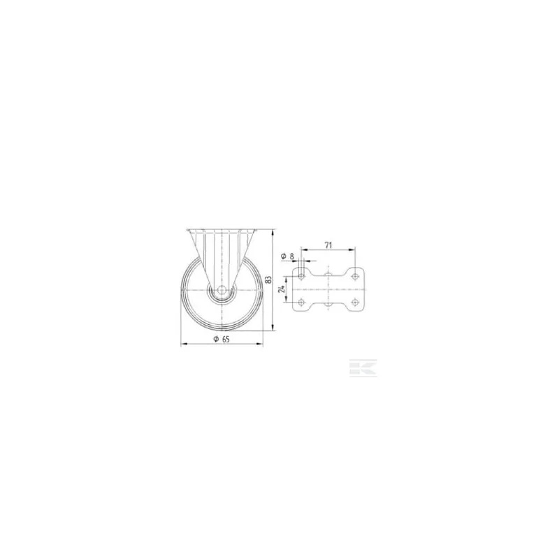 Roue fixe roulement en polyamide Ø65x30mm, Fixation de plaque: 95x54mm Load: 120kg Tente