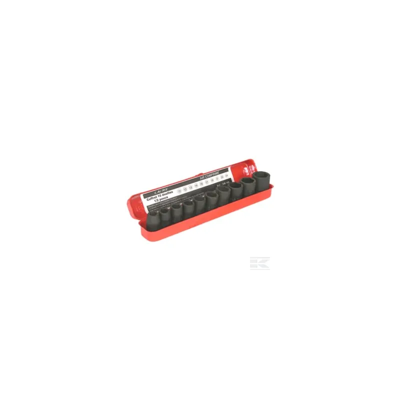 Coffret 10 douilles courtes 1/2" en chrome molybdène (11 à 24mm)