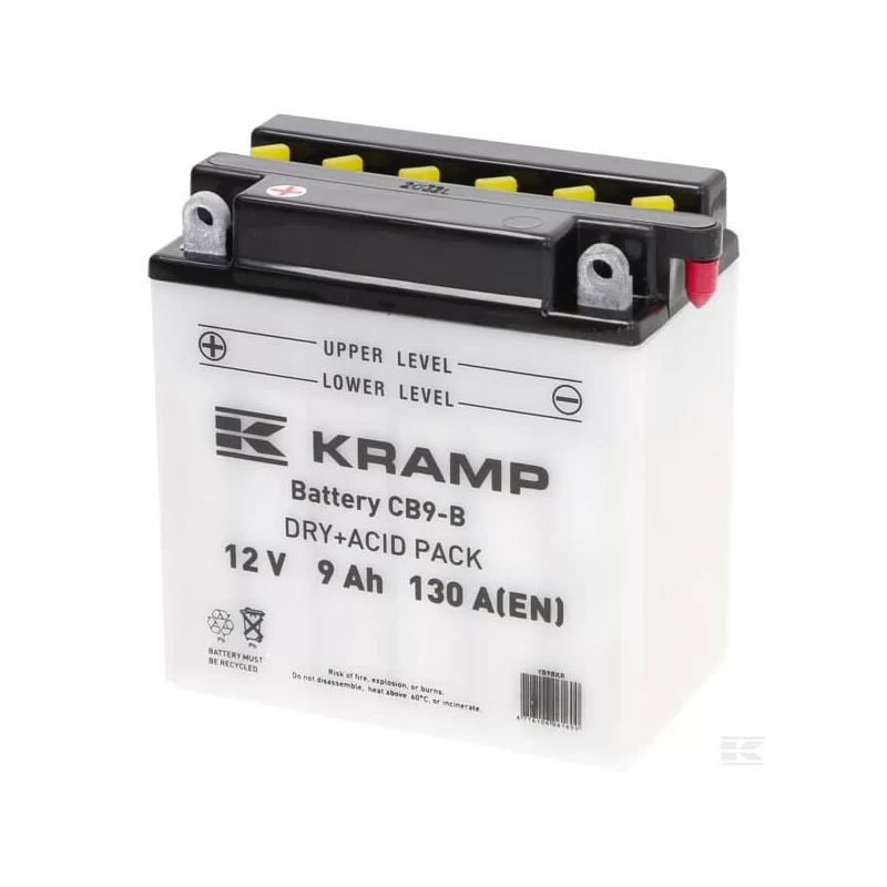 équip'jardin - Batterie 12V 9Ah 130A avec pack d'acide Kramp (YB9BKR)